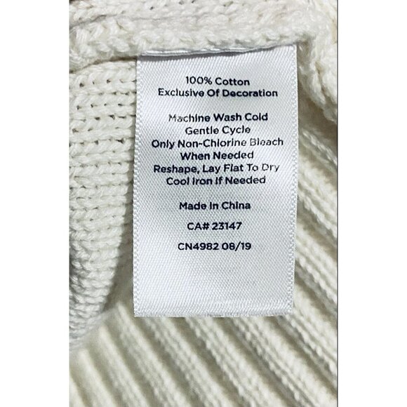Talbots Womens Medium Ivory Crewneck Pullover Sweater Navy Blue Accents Cotton - Picture 5 of 6